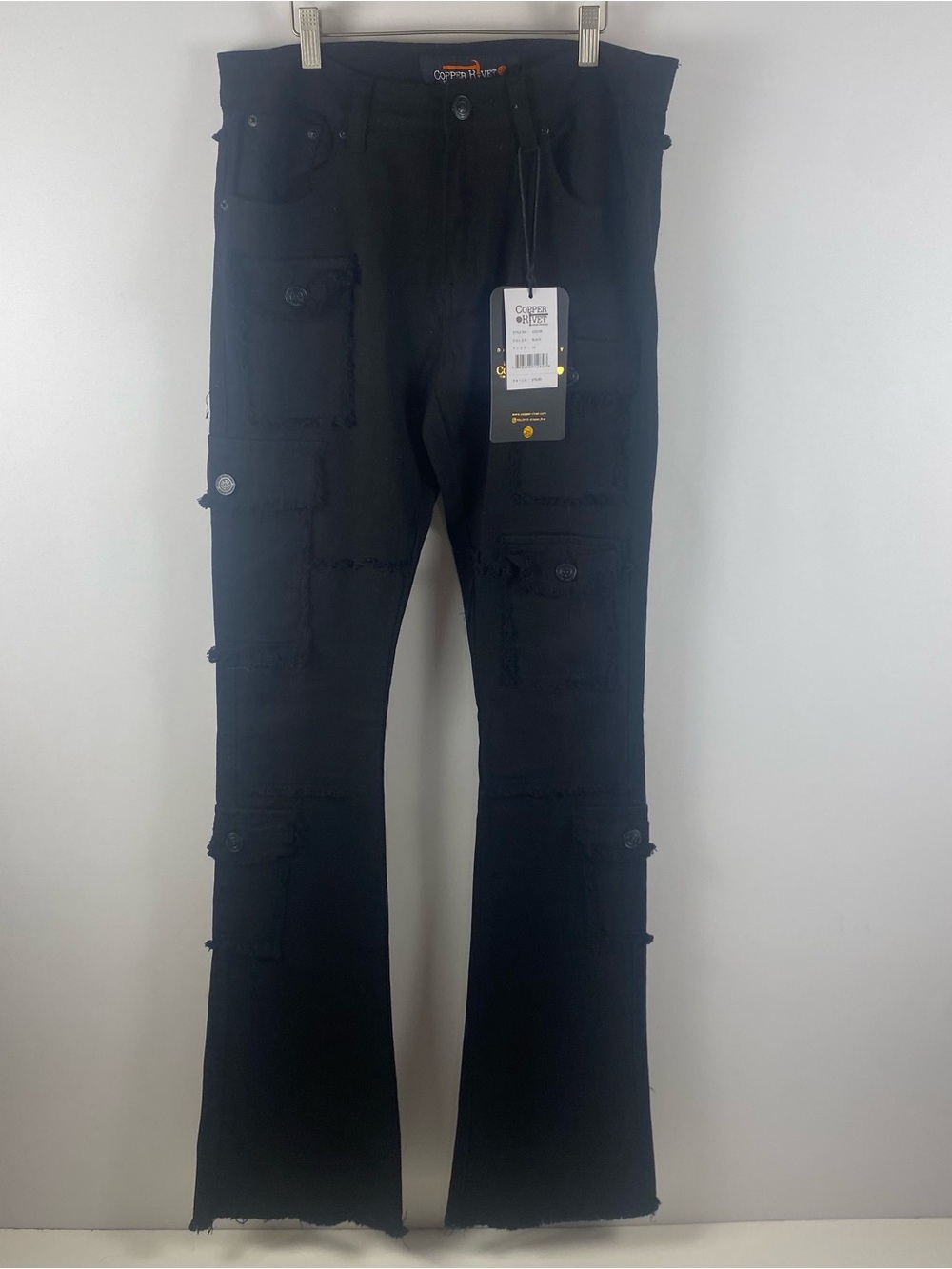 NWT Copper Rivet Jet Black Stacked Cargos Size 32 Inseam 38